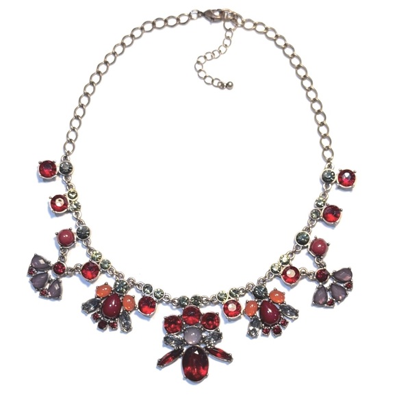 Rhinestone Dressy Statement Necklace 18” Red and Multi Color Stones - Picture 2 of 9
